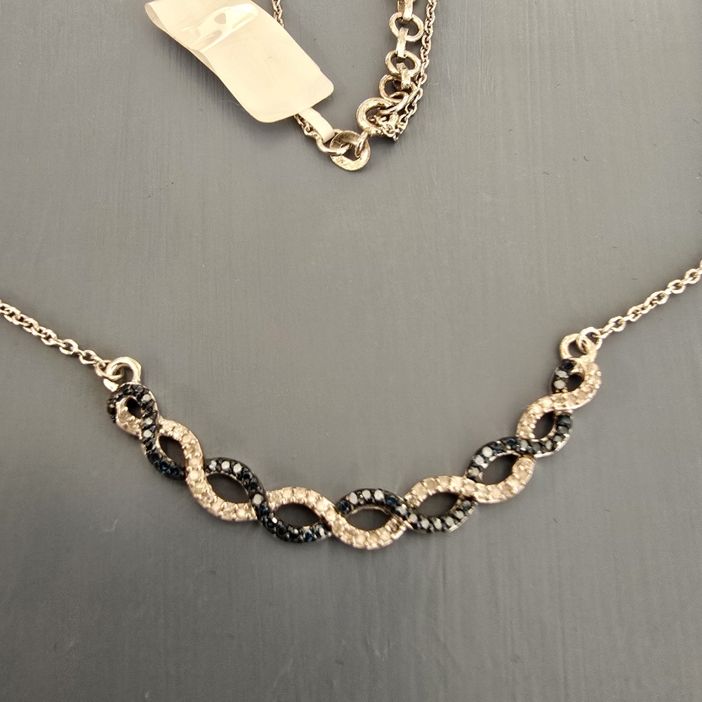 .925 STERLING SILVER Necklace W/ Clear And Blue Lab Created Diamond Pendant - Picture 1 of 4